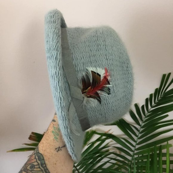 Vintage Ice-Blue Angora Knit Fedora Hat - Picture 11 of 12